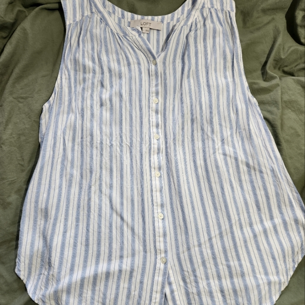 LOFT Blue and White Striped Tank Top